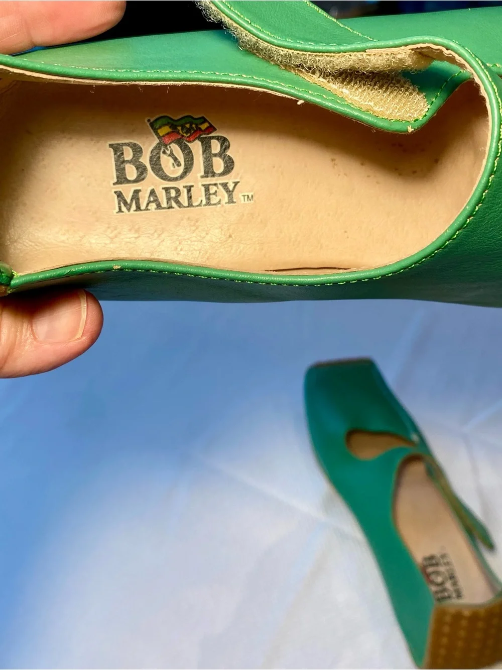 Bob Marley Green Leather Mary Jane Shoes for Men size 5